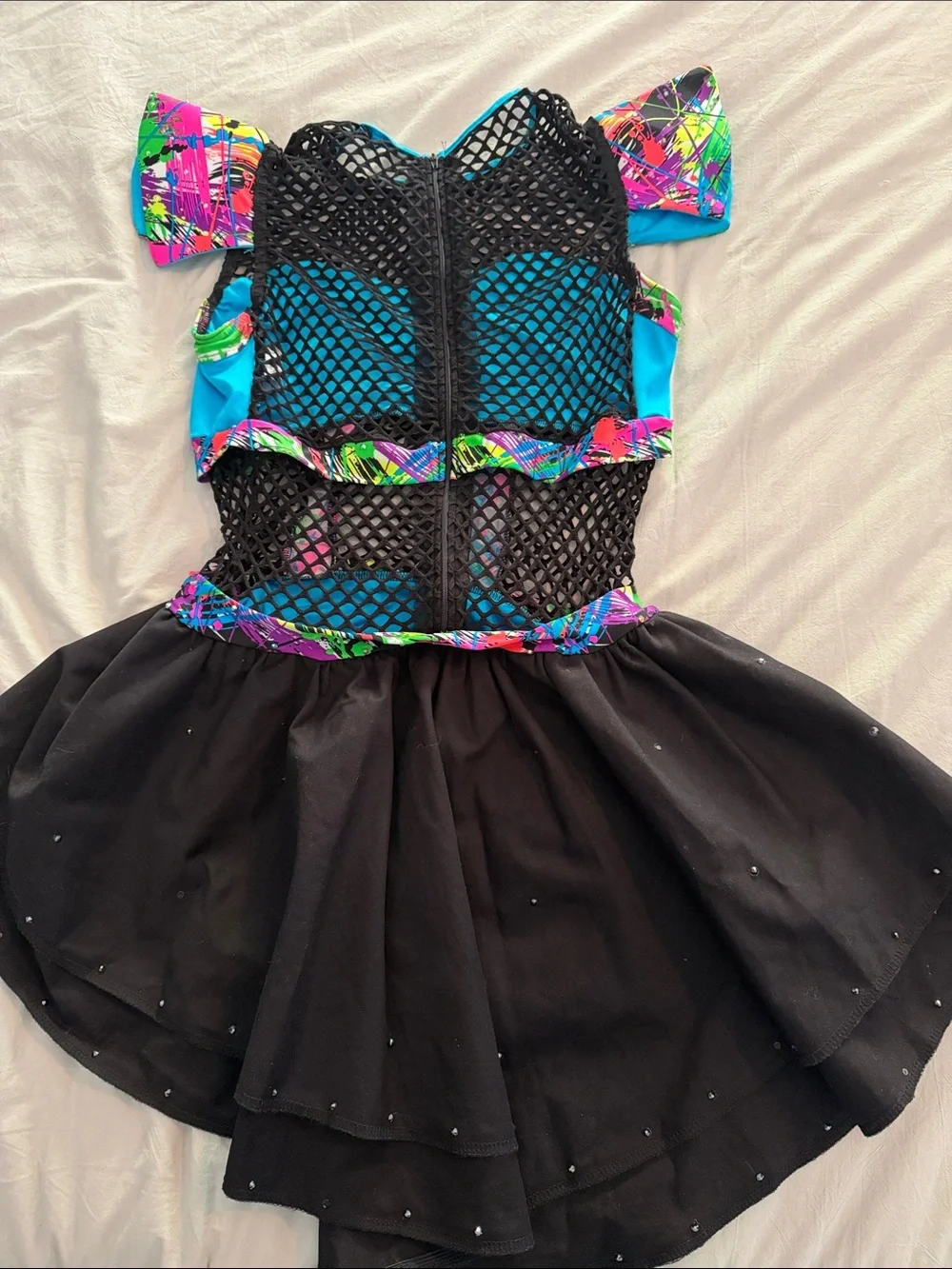 Kids Black & Bright Blue Dance Costume with Neon Accents